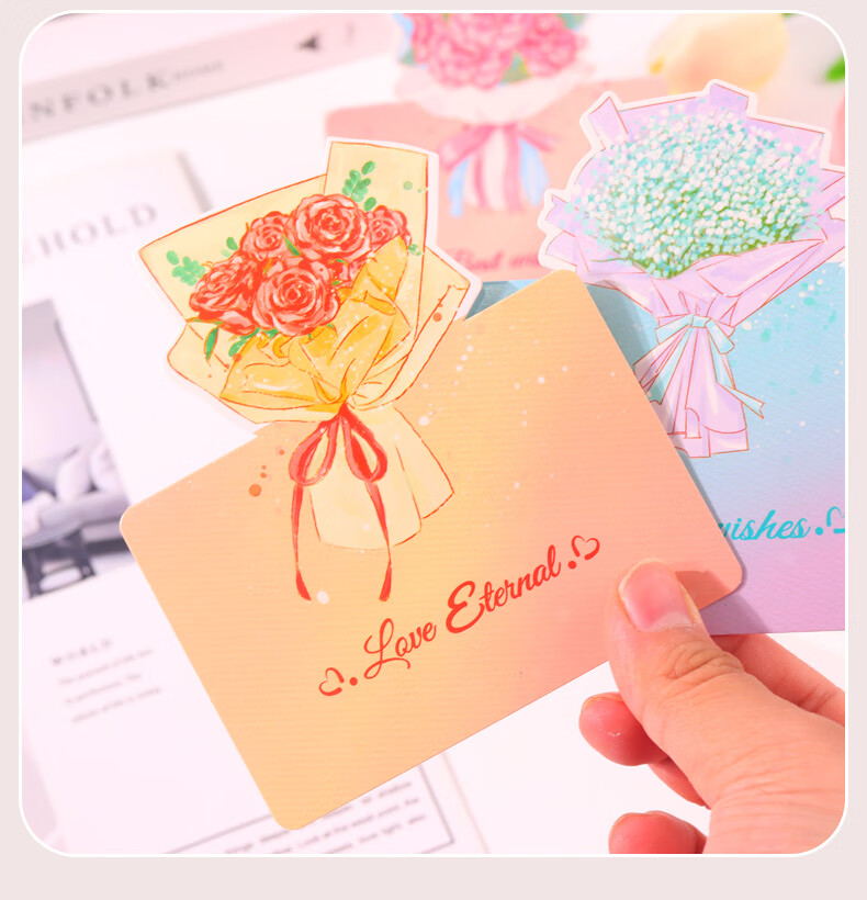 BOJIAO Handwritten 3D Bouquet Greeting Card Creative Small Card for Mother's Day Birthday Valentine's Day Confession Teacher's Day Gift High-End Message Card 12