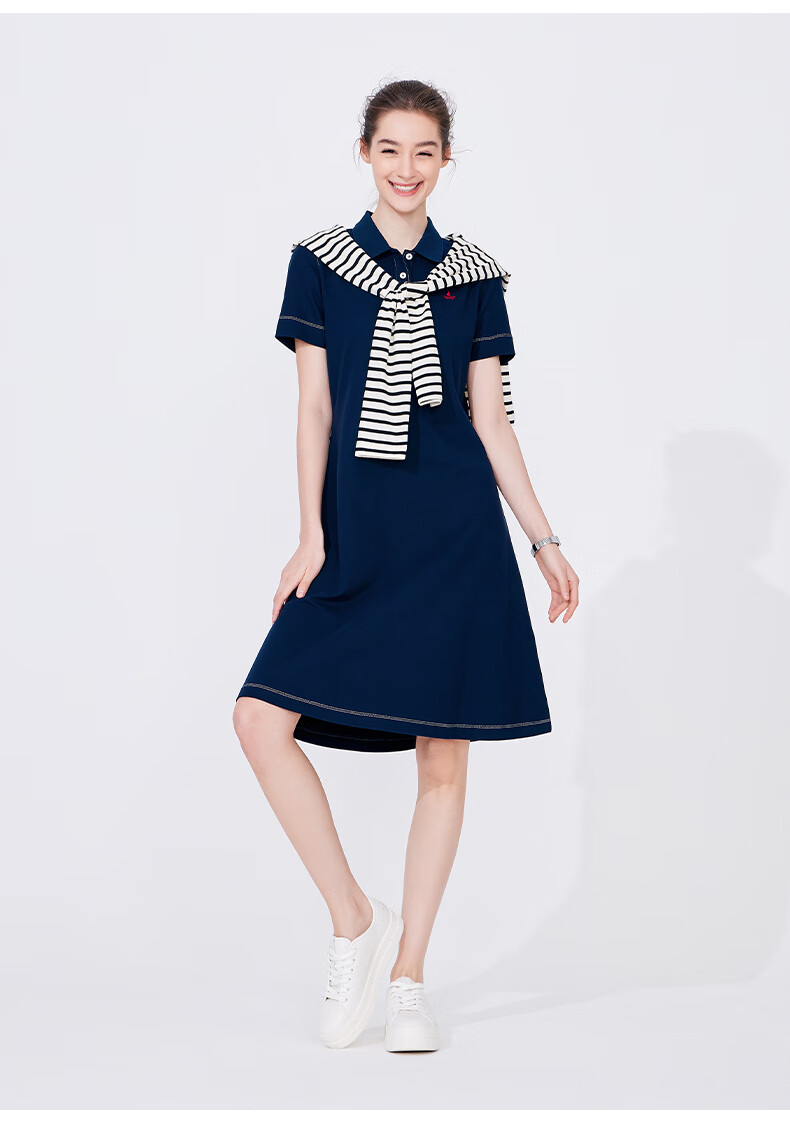 Navigare Women's Short-Sleeve Polo Collar Dress, Comfortable A-Line Midi Skirt, 2322874506 1