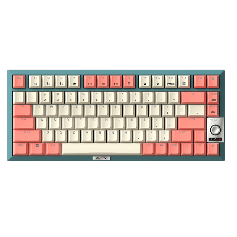 CHERRY KW300MX TKL Mechanical Keyboard, 81 Keys, New Vintage Wireless Hot-Swappable, Compatible with MACMINI, E-Sports And Office Use, Pink/blue, Brown Switches