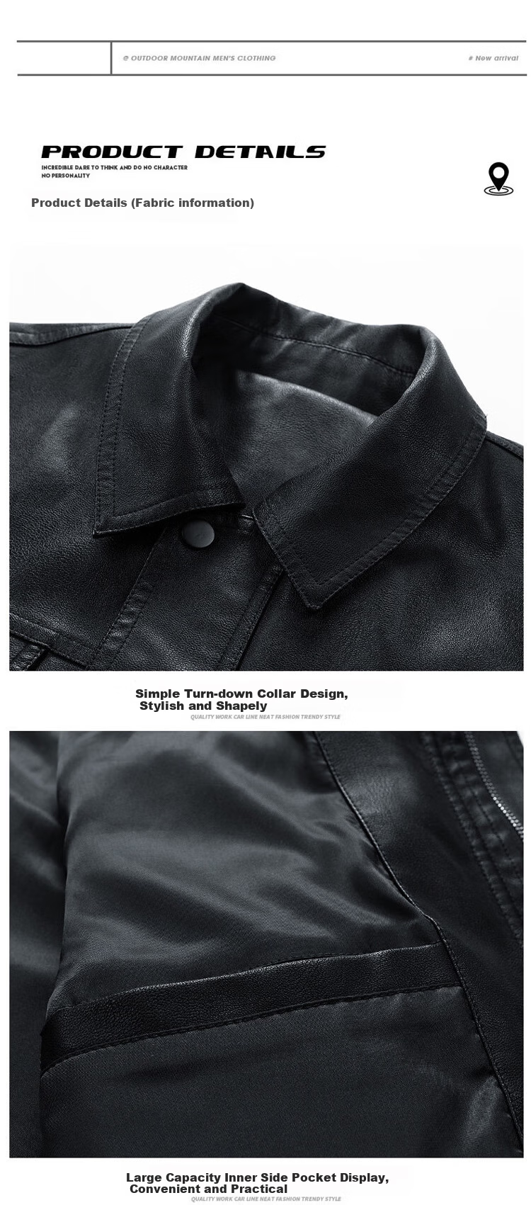 MiiOW Men's Jacket, Spring And Autumn Business Casual Outerwear, PU Leather Coat, Fashionable Trendy Jacket, Black, 3XL 13