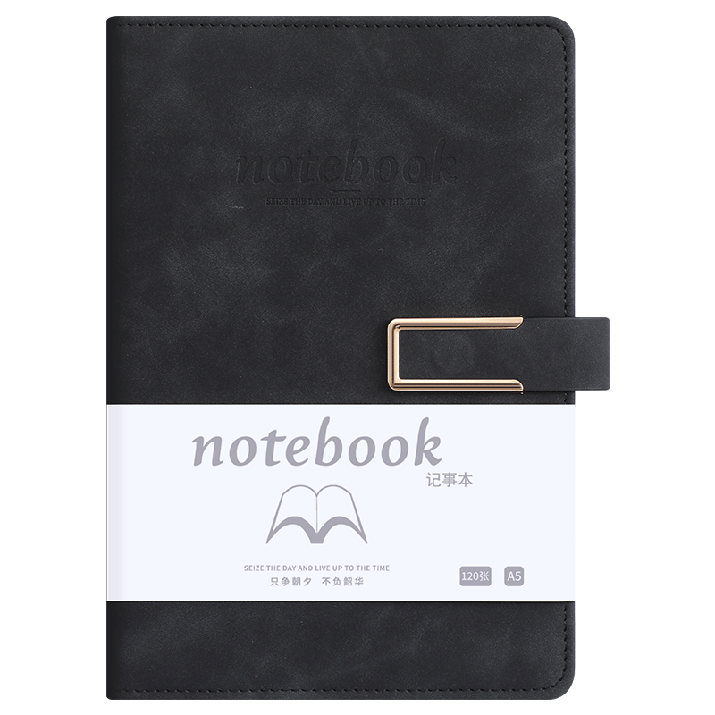 Jiaranheng Business Skin-Feel Sheepskin Notebook, A5 Size, Thickened with Buckle, Soft Leather Cover, Journal, Stationery, High-Quality Work Diary, Meeting Record Book, Black