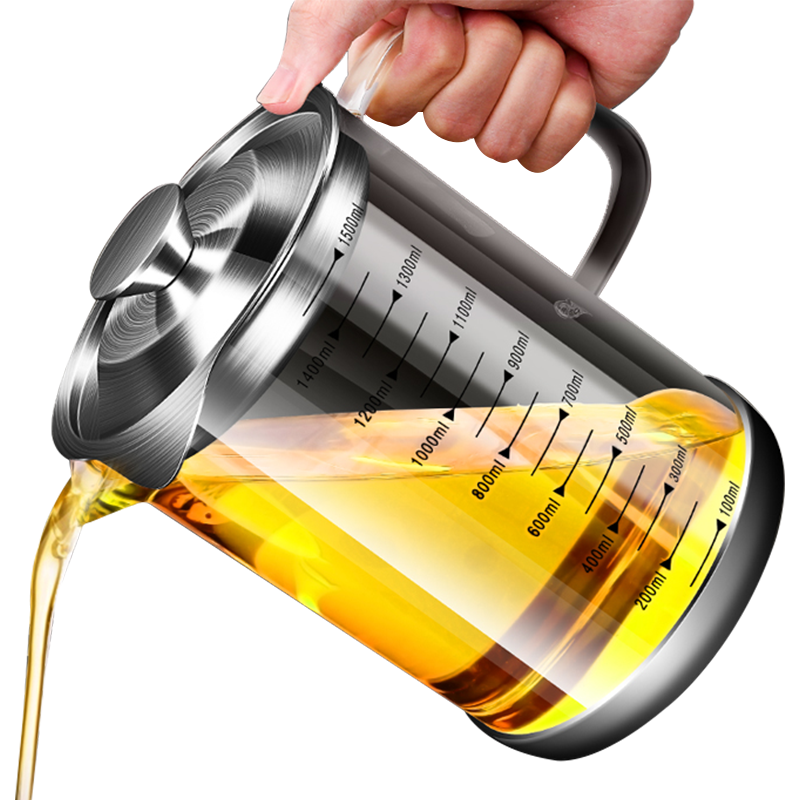 YOUAO [Fire-Resistant] Glass Oil Bottle, Non-Drip, High Borosilicate Transparent with 304 Stainless Steel Filter Mesh, 1500ML
