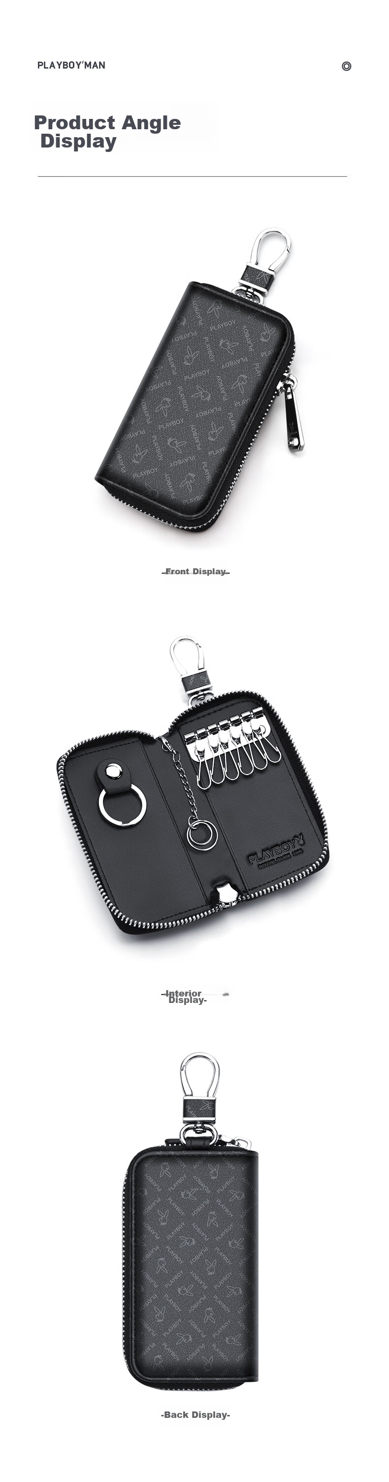 PLAYBOY Men's Key Case, Multifunctional Storage Card Holder, Protective Cover, Simple Home Key Pouch, Birthday Gift 6