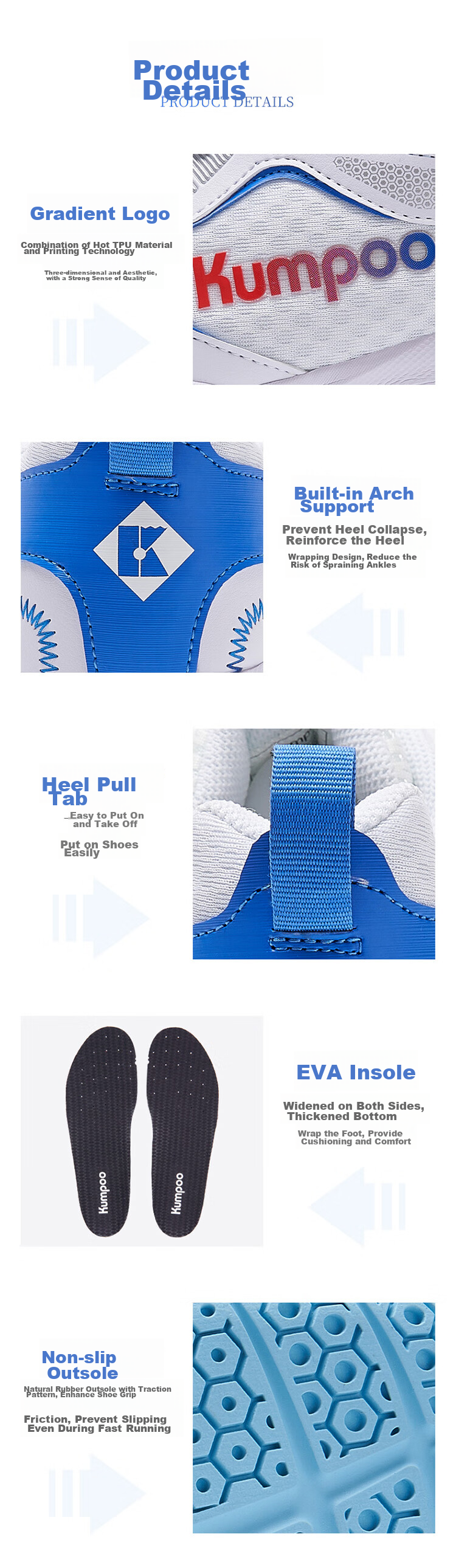 KUMPOO Badminton Shoes for Men And Women, Breathable, Lightweight, Shock-Absorbing, Anti-KH G15 White Blue Size 35 9
