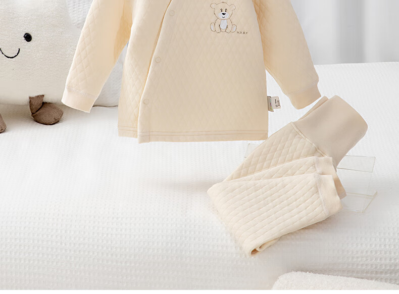 Huanxixiaoxiong Baby Clothes, Infant Winter Underwear Set, Children's Pajamas, Autumn And Winter Three-Layer Warm Pure Cotton, Belly Protection, High-Waist Set 21