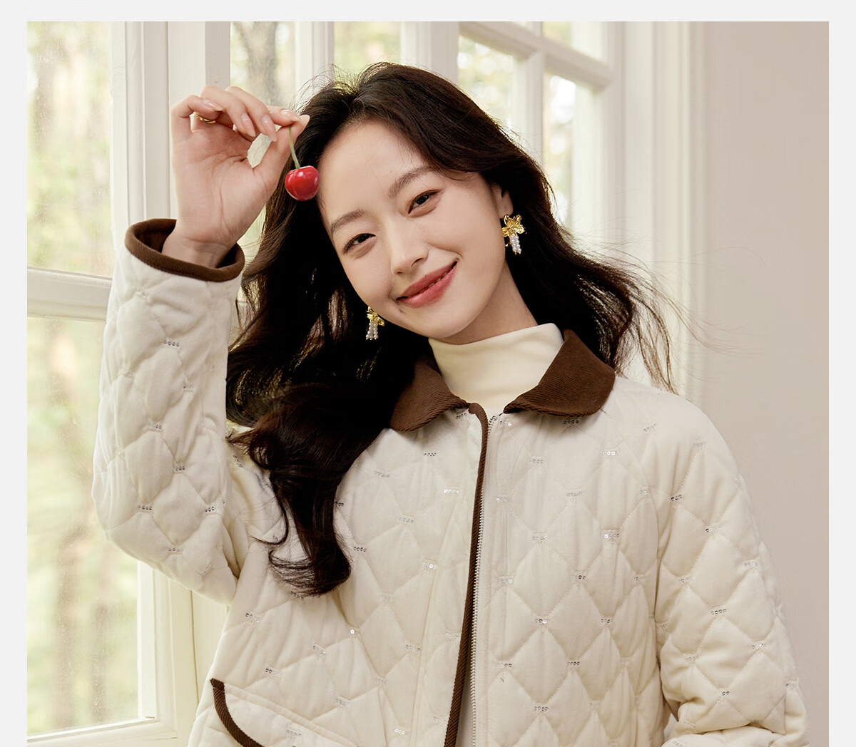 Pincai Women's Fashionable Versatile Corduroy Thickened Spliced Quilted Cotton Jacket with Lapel P144M1005 1