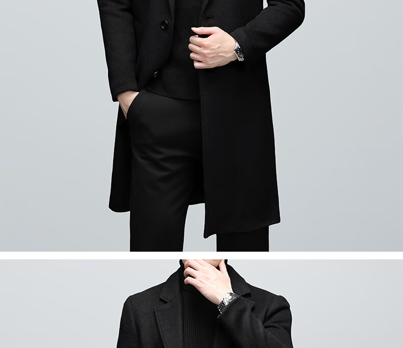 ROMON Autumn Winter Woolen Coat Business Casual Trendy Men's Trench Coat 1930 Navy Blue L 5