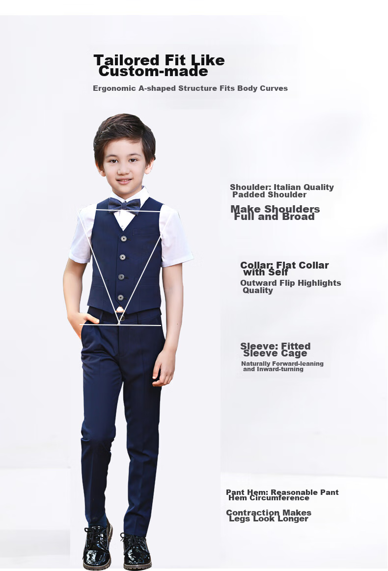 Yinuofang Children's Formal Suit Set, Navy Blue Boys' Vest Suit, Navy Blue Set, 170CM 8