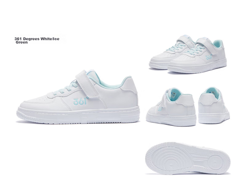 361° Children's All-Season Skateboard Shoes for Boys And Girls (Ages 3-12), Versatile Velcro Skateboard Shoes, White Sneakers, Green, Size 36 27