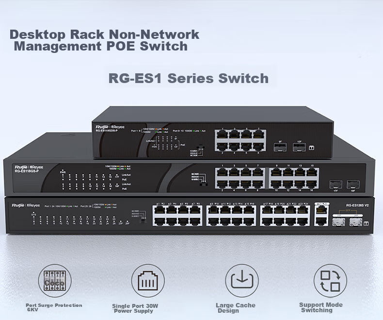 Ruijie 8-Port Gigabit PoE Switch RG-ES110GD V2, 110W POE Power, Unmanaged Access, Metal Shell, Enterprise Office Monitoring Project Switch 2