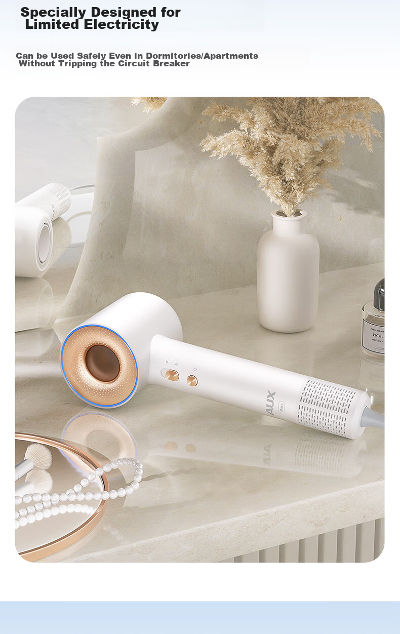 AUX High-Speed Hair Dryer, 800W, Low Power for Dormitory Use, Essential for College Students, Hair Protection with Negative Ions, 1200W Or Less, Bladeless, Powerful Airflow, Quick-Drying Electric Hair Dryer 7