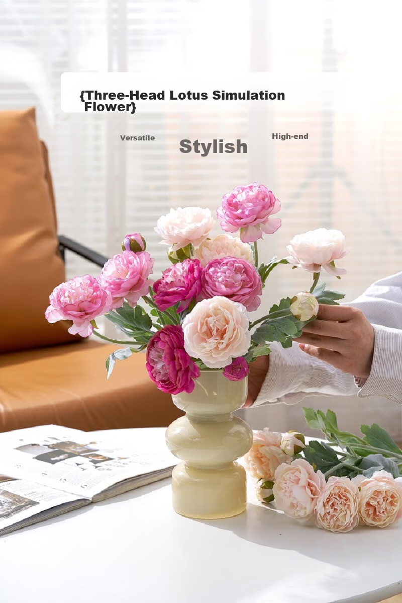 Fanyejia Three-Head Peony Artificial Flowers, 5 Stems, Living Room Fake Flowers, Silk Flowers, Rose Table Flowers, Floral Arrangement, Decorative Pieces with Elegant Feel, for Photography 1