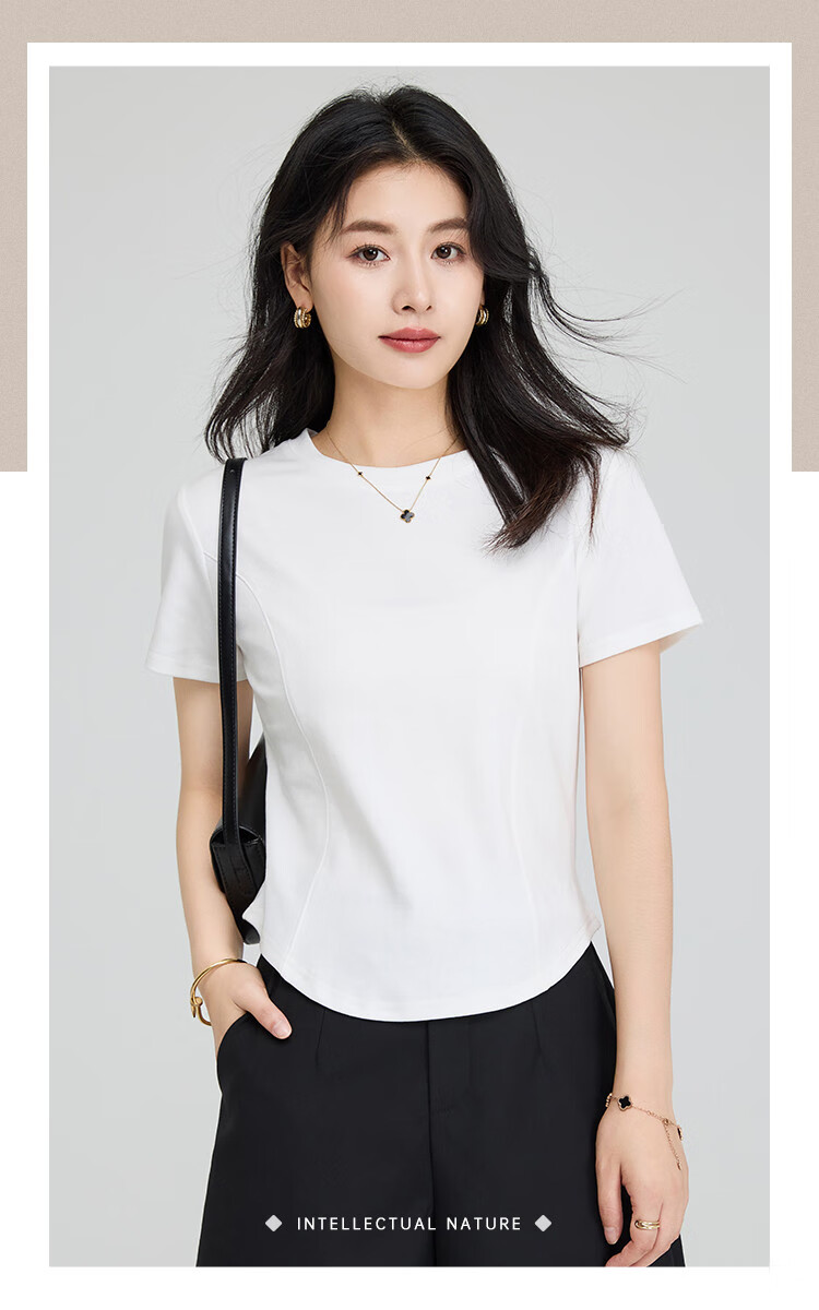 TUCANO Women's Regular Shoulder Short Sleeve T-Shirt, Summer Round Neck with Irregular Hem Design, Slim Fit Inner Layer Top, White, 2XL 4