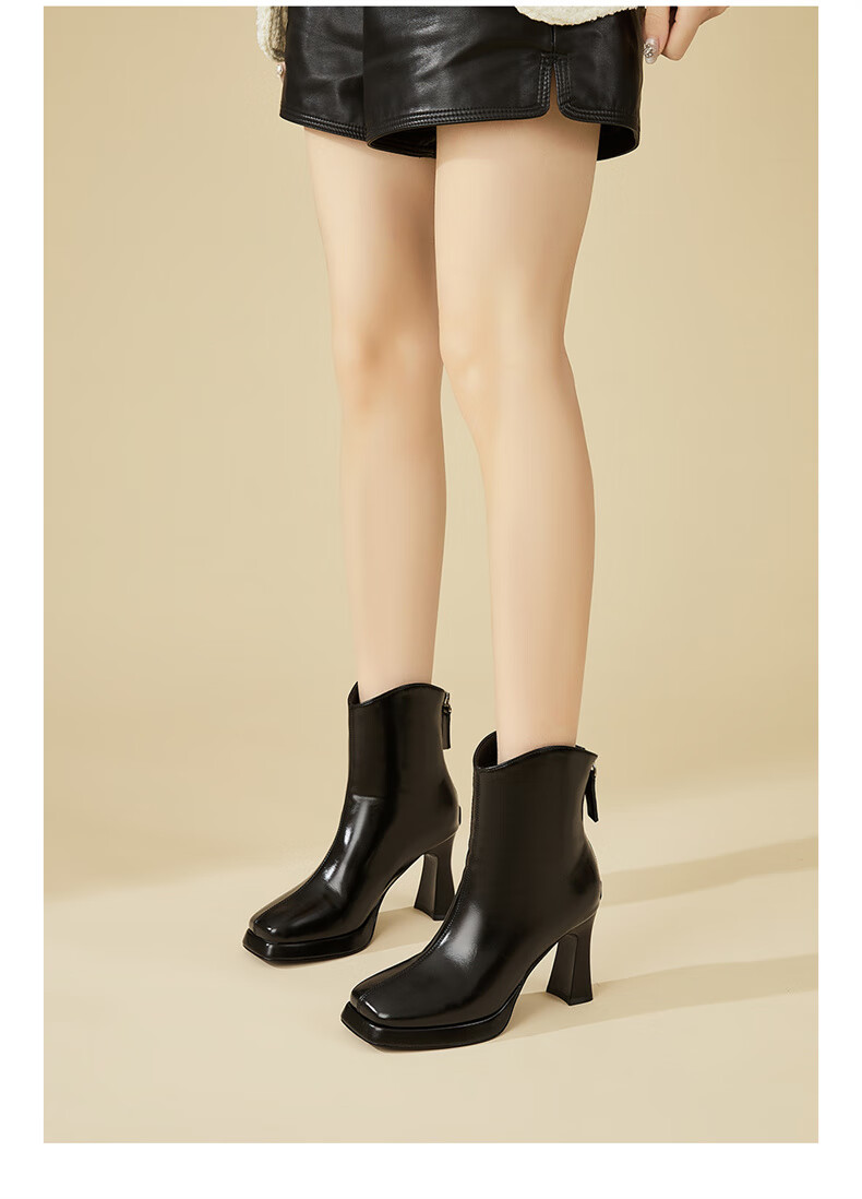Daphne Fashion Chunky Heel High Heel Ankle Boots Women Winter Fleece Lined Fashion Boots French Style Slim Boots Black 37 2