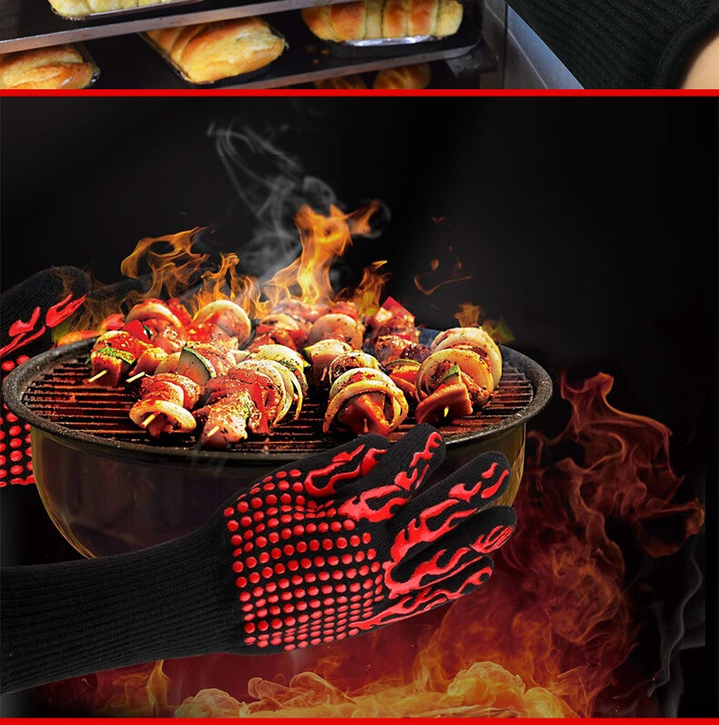 Zhugu Heat-Resistant Gloves, 800-Degree High-Temperature Insulation Gloves, Fireproof Flame-Retardant Oven Microwave Kitchen Heatproof Gloves 5