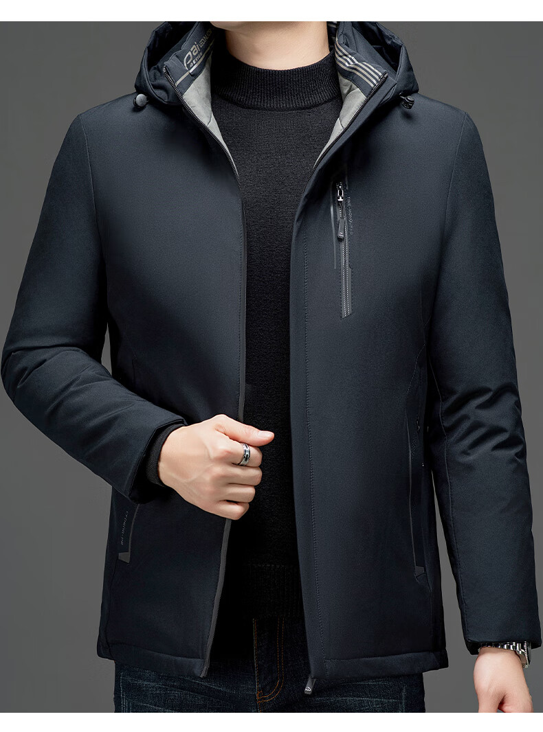 ROMON Men's Winter Cotton Jacket Trendy Business Warm Cotton Coat Middle-aged and Elderly Dad Style 8806 Black 2XL 4