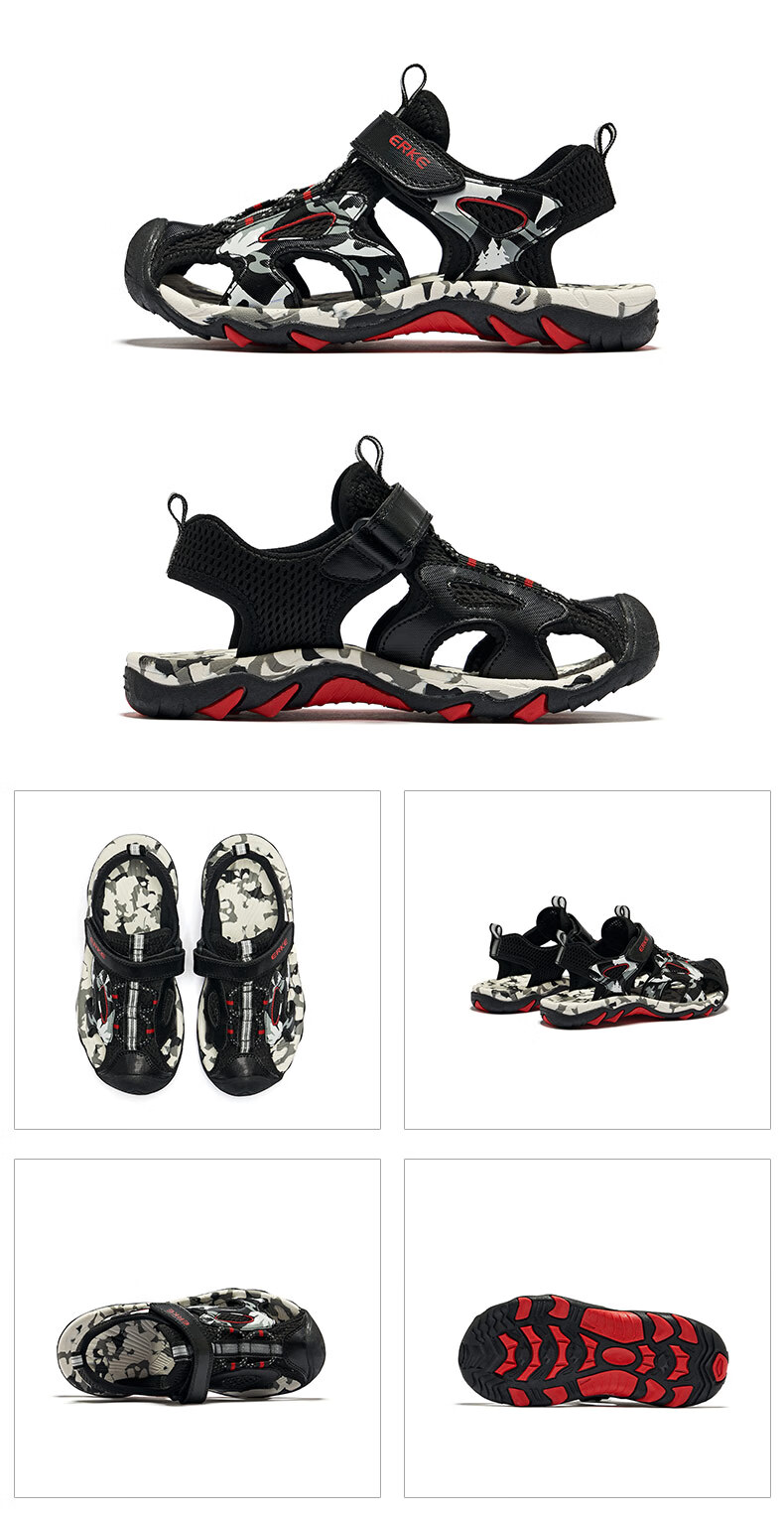 ERKE Children's Shoes Boys' Outdoor Sandals Casual Beach Shoes for Kids Black/midgray Size 37 27
