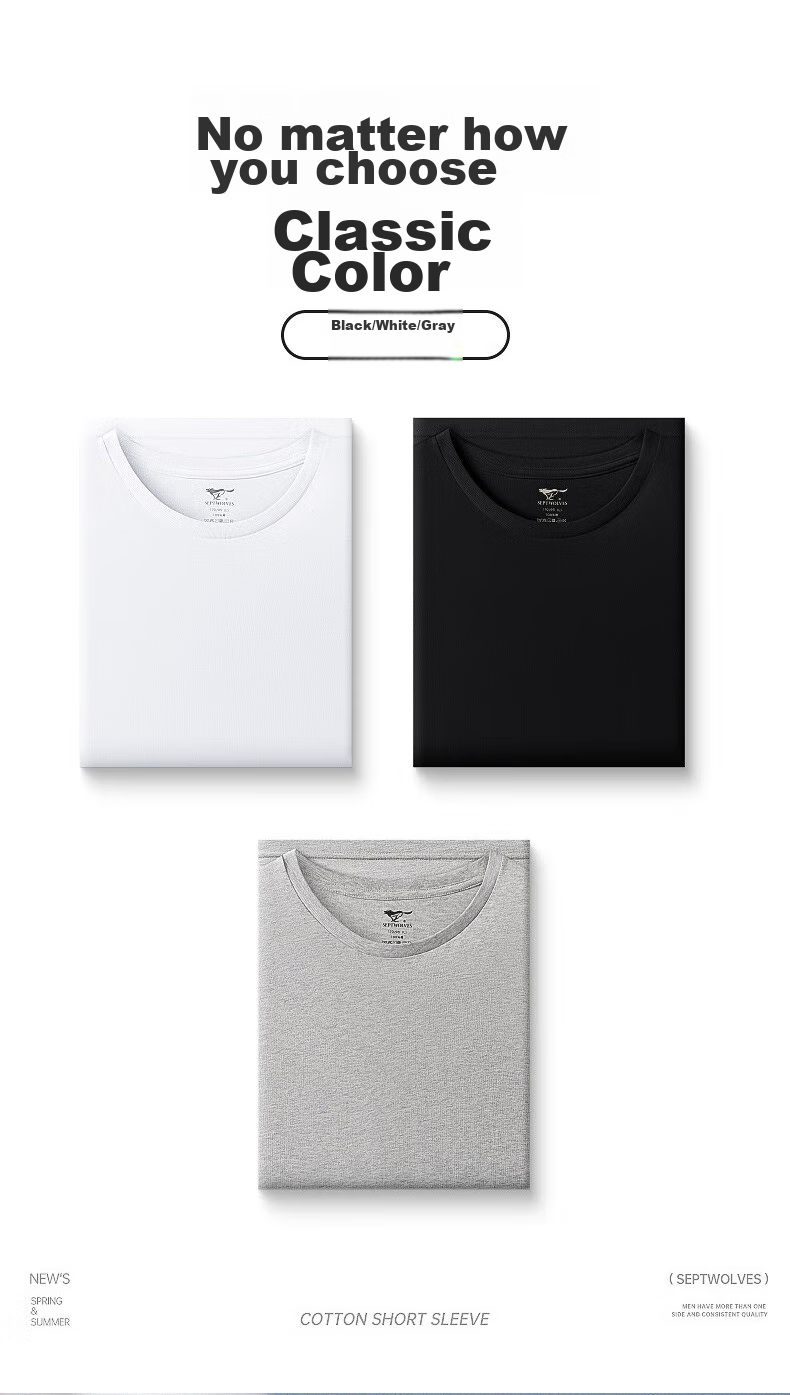 SEPTWOLVES [Soft And Skin-Friendly] Men's Short Sleeve Pure Cotton T-Shirt, Breathable Running Sports 100% Cotton White Tee Loungewear 4