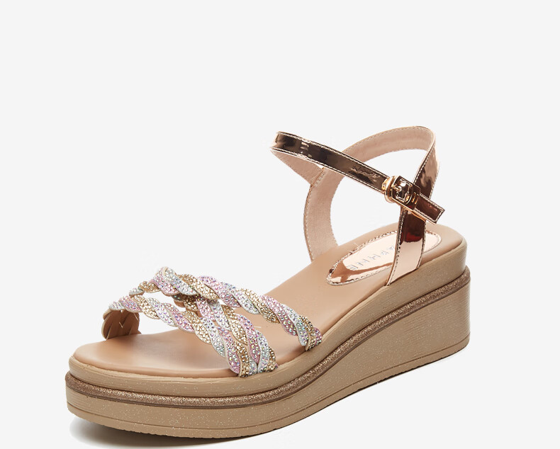 DAPHNE Thick-Soled High Heel Sandals for Women, Fashionable Comfortable Versatile Wedge Flat Platform Women's Shoes 4622303003 Gold 35 27