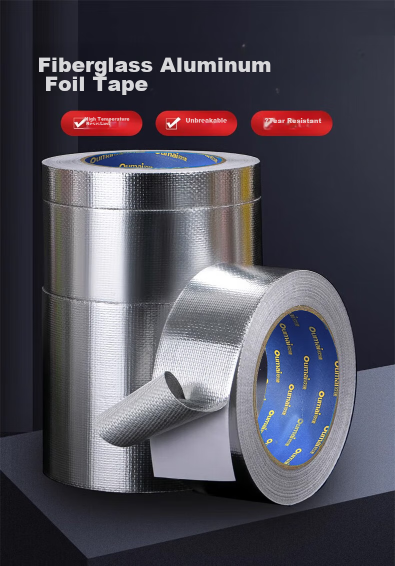 Oumai Aluminum Foil Tape, Fiberglass Tape, Fiberglass Cloth, Kitchen Range Hood Heat-Resistant Thickened Waterproof Warm Sunscreen Insulation Fiber Aluminum Foil Paper, 4.8cm*20m, 1 Roll 1