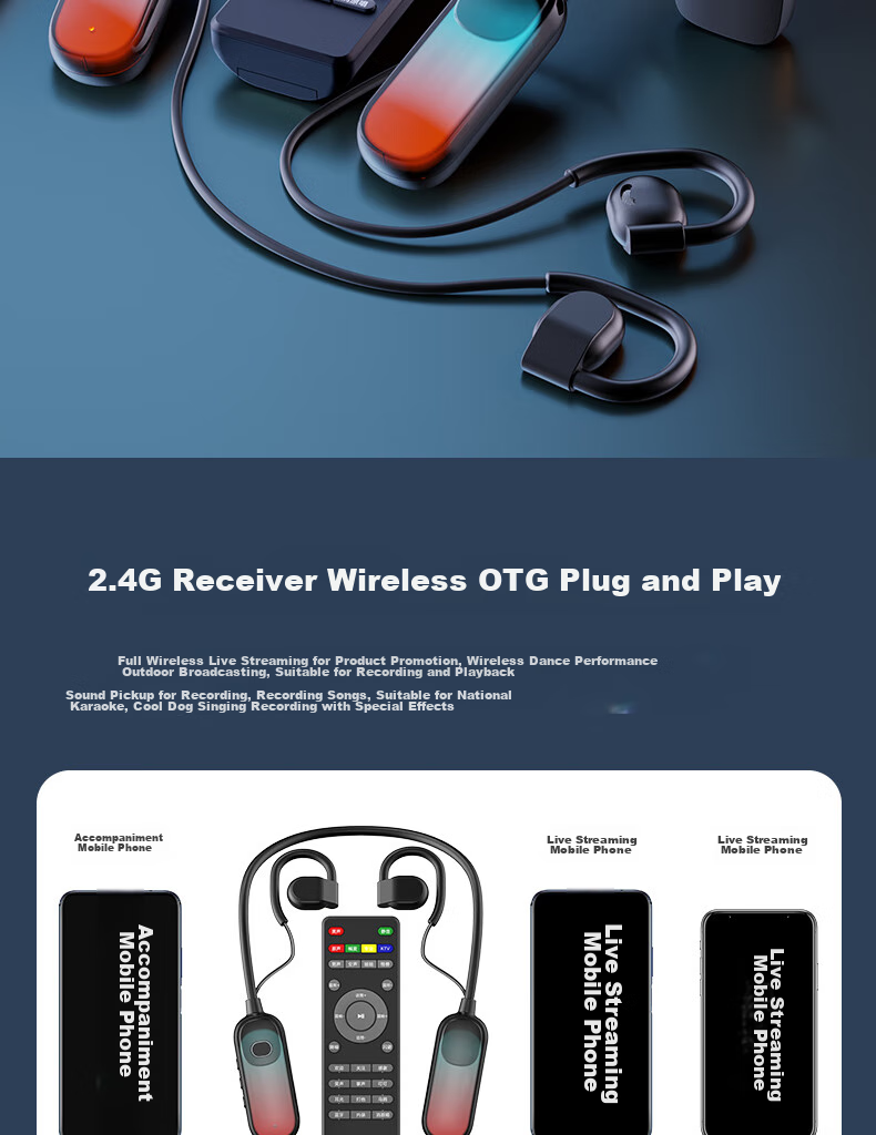 Buguniao G10 Wireless Live Streaming Sound Card Kit with Headphones And Microphone, Neck-Hanging Open-Style Outdoor Internet Celebrity Singing Equipment for Live Streaming 17