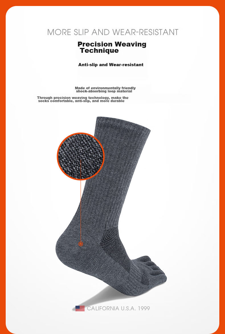 TFO Competition-Grade Outdoor Five-Toe Socks, Durable Breathable Hiking Split-Toe Socks 2202357 Men's Black 5