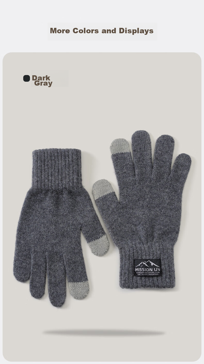 MISSION UV Sheepskin Warm Gloves for Men, Thick Winter And Autumn Outdoor Cycling Driving Anti-Cold Touchscreen Compatible Knitted Gloves 10