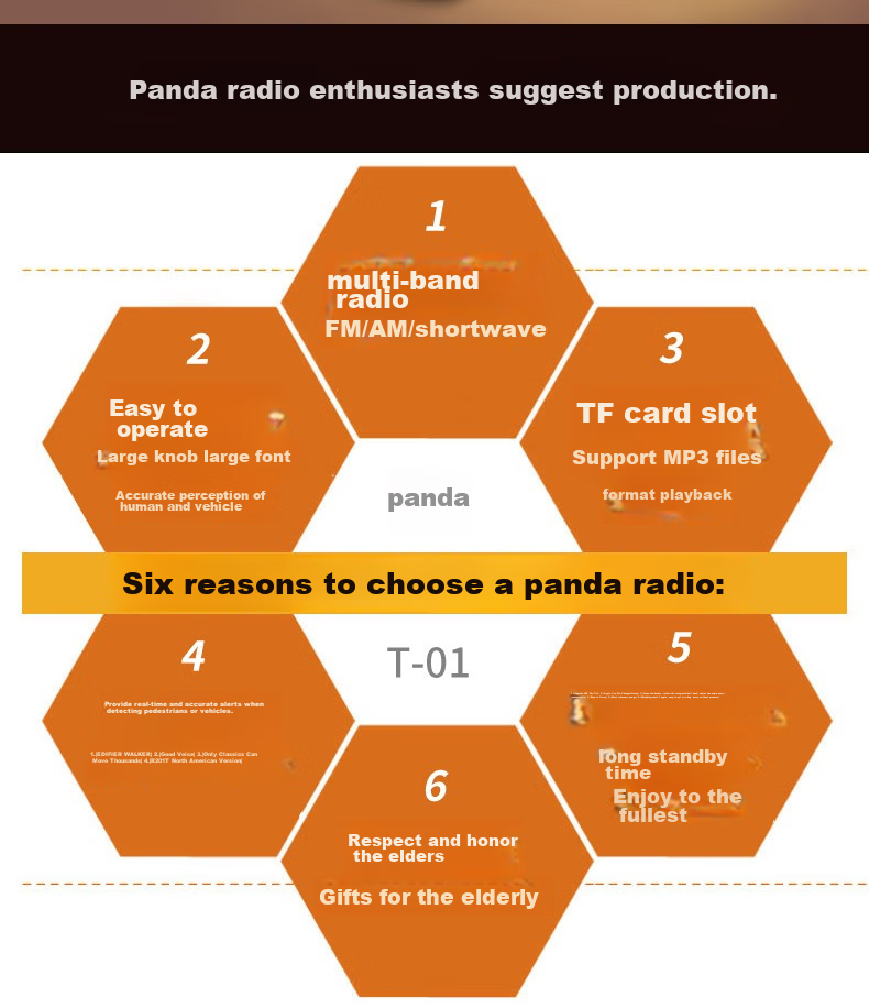 Panda T-01, Gift for The Elderly, Mini Three-Band Semiconductor, Full Band Radio, Card-Slot Lithium Battery Digital Audio Player (Silver) 11