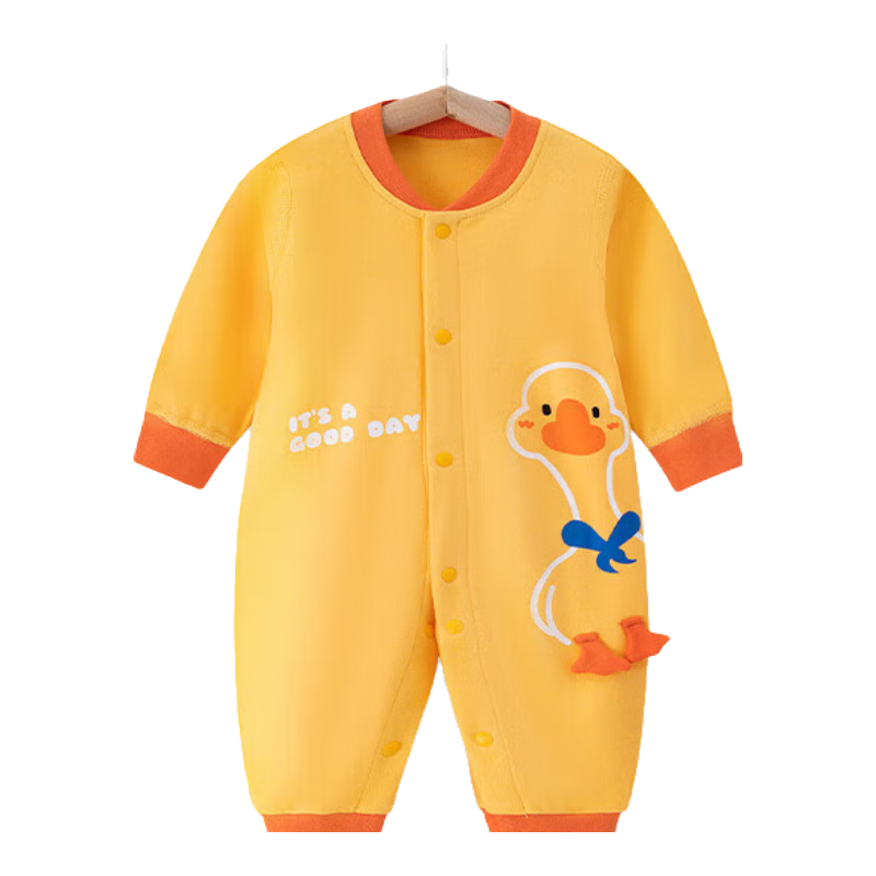 Shubeiyi Baby Clothes, Newborn Onesie, Spring And Autumn Full Moon Baby Romper, First Birthday Children's Hundred-Day Crawling Suit, Ginger Yellow, 73CM