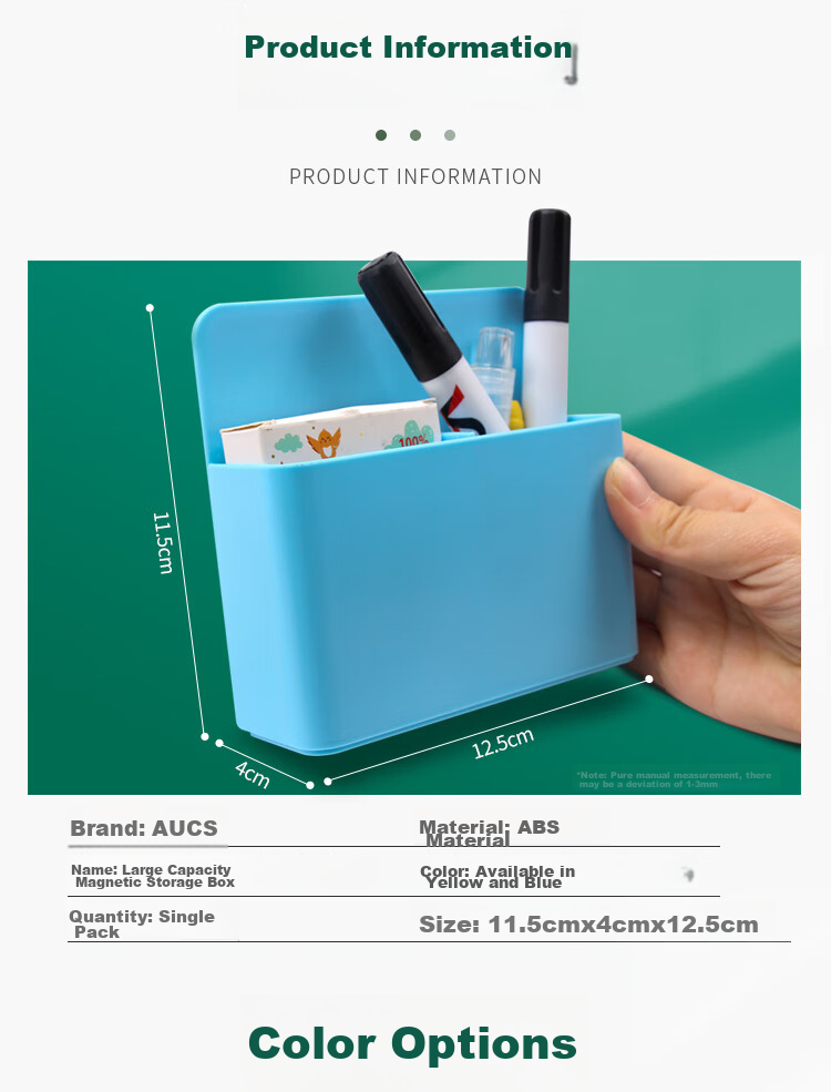 AUCS Magnetic Pen Holder Storage Box, Magnetic Whiteboard Blackboard Eraser Greenboard Pencil Case Chalk Box Whiteboard Eraser Pen Rack Storage Shelf for Kitchen Office Home Use Magnet, Yellow/large 2