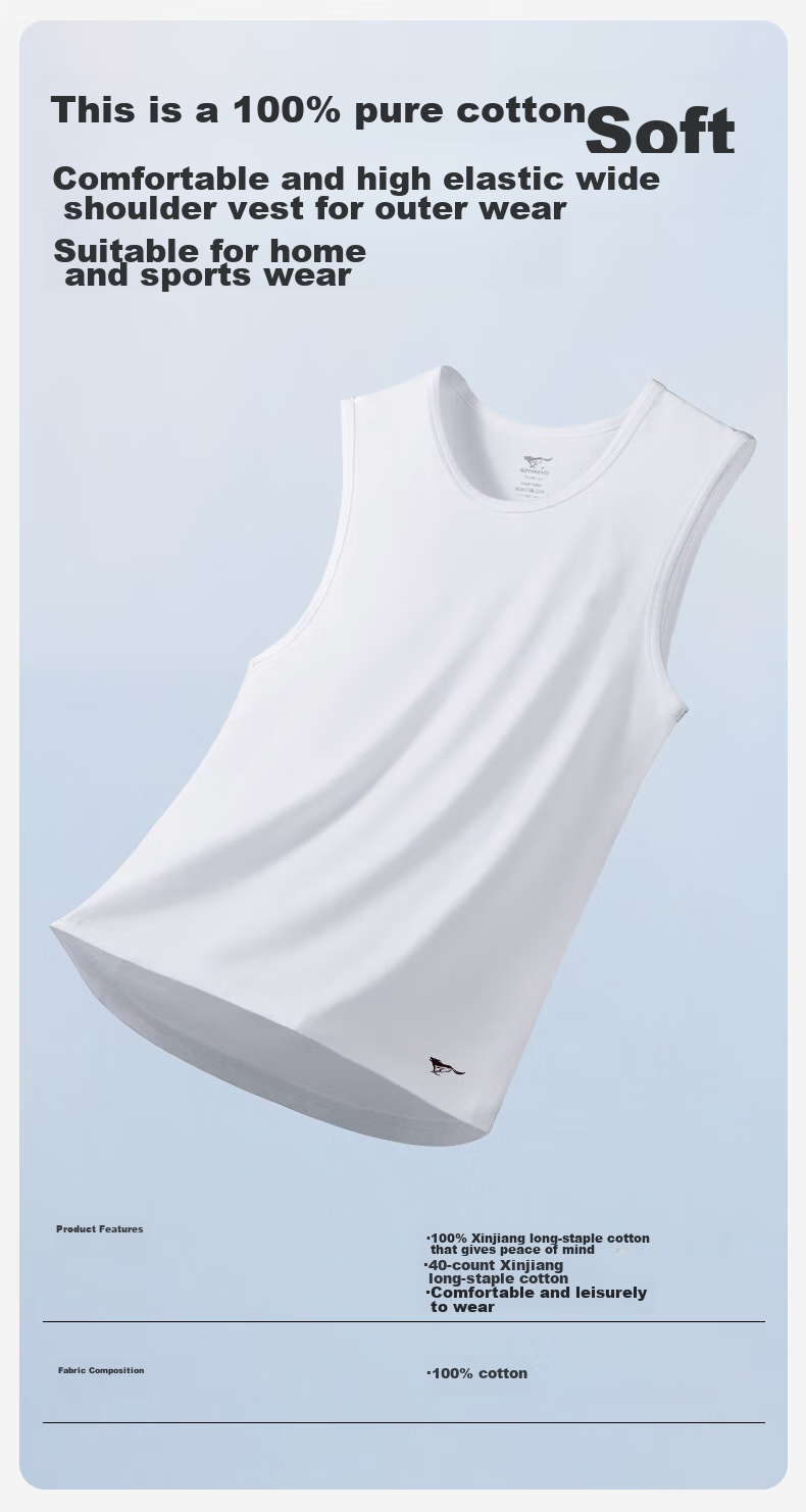 SEPTWOLVES [Comfortable And Seamless] Wide-Shoulder Tank Top for Men, Pure Cotton Undershirt Sleeveless T-Shirt, All-Cotton Sports Fitness Vest Undershirt 1