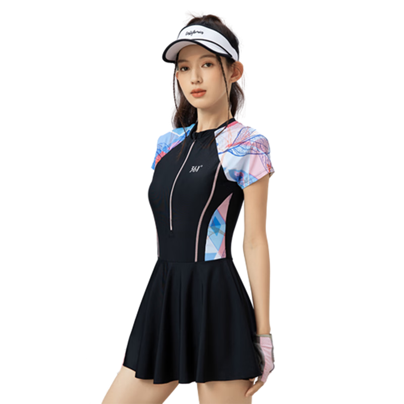 361° One-Piece Swimsuit Dress for Women, Conservative Style, Flattering for Curvy Figures, Slimming Effect, Suitable for Sports, Hot Springs, Plus Size, Sun Protection, Breathable
