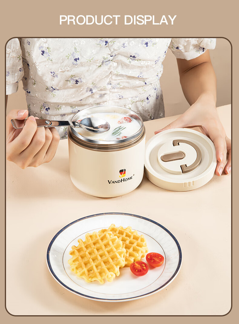 WORTHBUY 304 Stainless Steel Insulated Lunch Box, Microwave Safe, Soup Container, Portable Takeout Box, Rice Container, Beige, 800ML 11