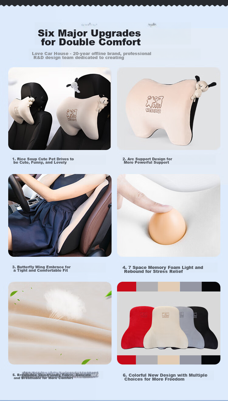 ICAROOM Car Headrest, In-Car Neck Pillow, Seat Cervical Support Cushion, Automotive Neck Pillow, Car Head And Neck Rest 2