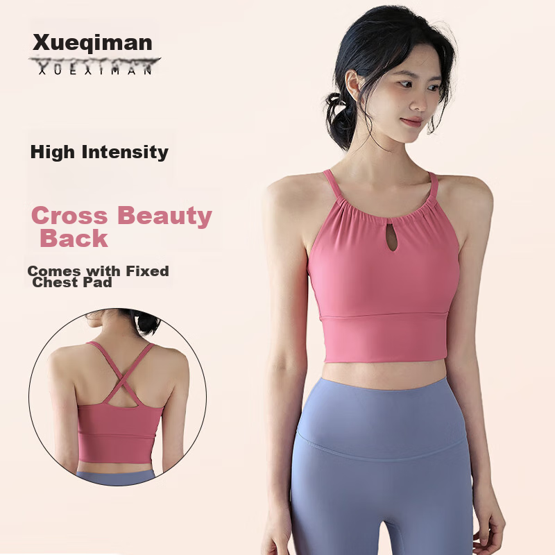 XUEXIMAN Sports Bra for Women, Beautiful Back Design, Shock-Absorbing, Suitable for Running, Yoga, Pilates, Training, Fitness, One-Piece Bra, Summer Wear