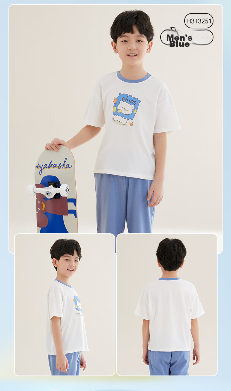 Hodo Children's Cotton Pajamas Home Wear Set for Boys And Girls, Lightweight Summer Sleepwear, Air Conditioning Wear, Moisture-Wicking And Sweat-Absorbing, 3251, Size 160 13