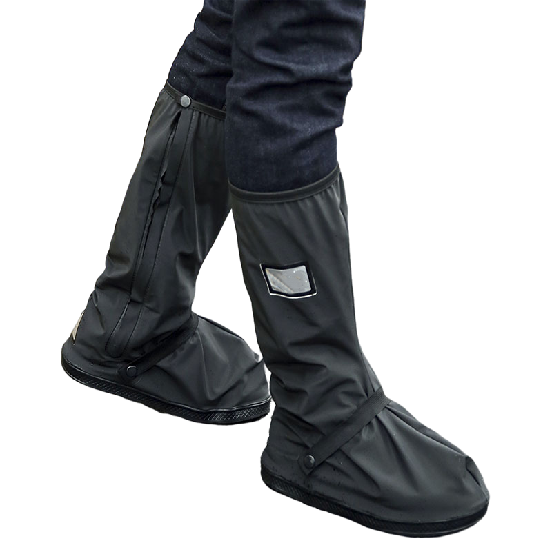 BWNK High-Top Rain Boots, Waterproof Non-Slip Thick Rubber Sole Wear-Resistant Outdoor Cycling Shoe Covers Rain Boots XL Black