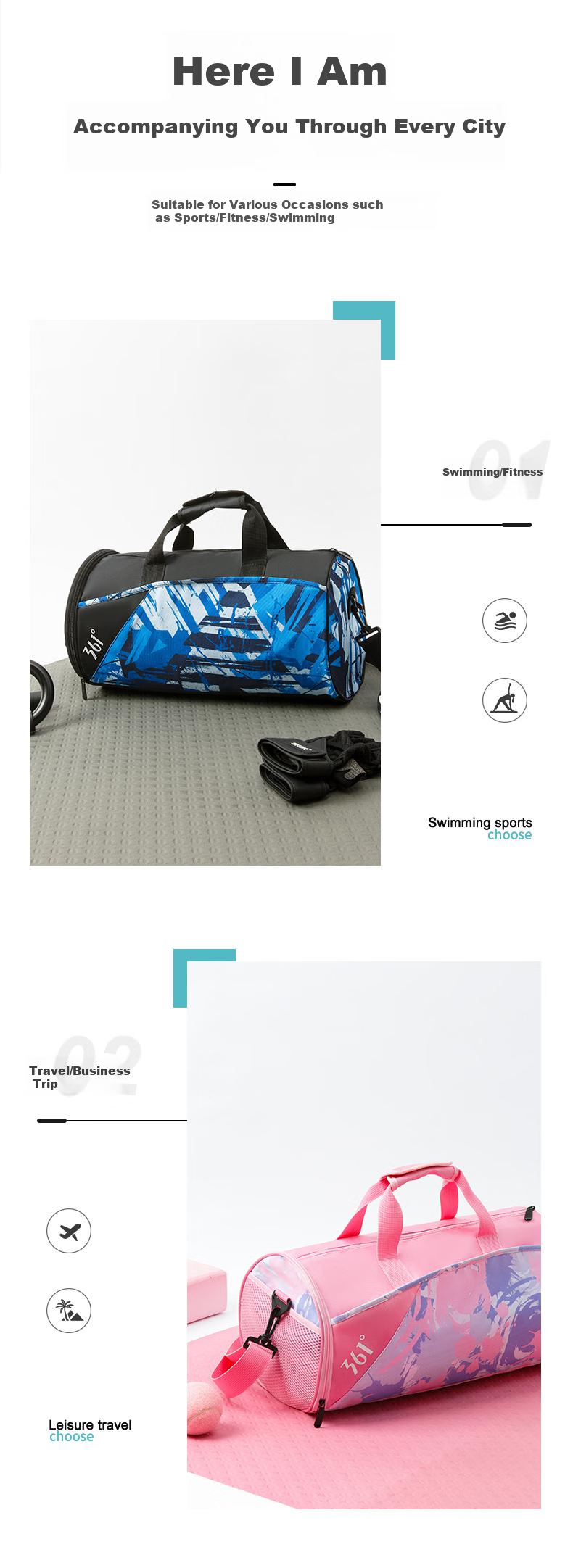 361° Fitness Waterproof Swim Bag with Dry And Wet Separation, Beach Storage Bag for Men And Women, Large Capacity Travel Swimming Gear 5