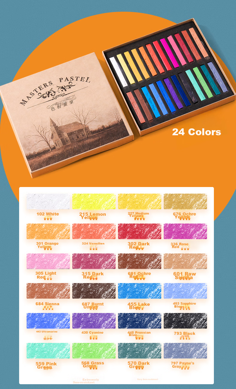 Marie's 36-Color Pastel Pencils, Colored Soft Pastel Sticks, Blackboard Chalk, Children's Wall Drawing And Graffiti Chalk Set F-2036 Drawing Pencils 15
