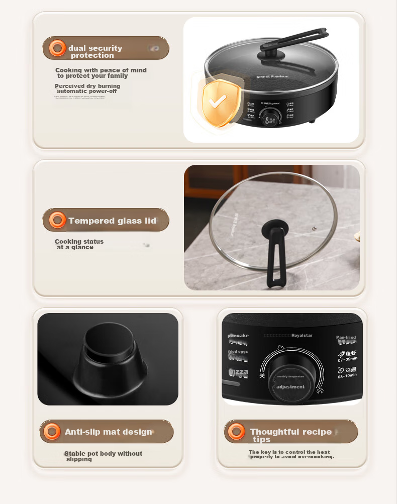 Royalstar Electric Griddle, Household Single-Sided Breakfast Maker, Electric Frying Pan, Pancake Griddle, Multifunctional Pot, Electric Griddle with Increased Depth of 40MM, Upgraded Titanium Coating, RSD-BF628 (T) 18