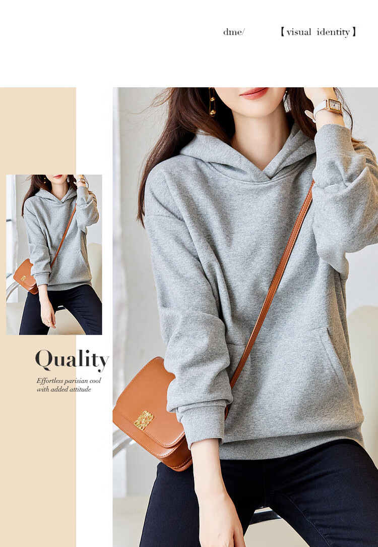 Dme [Hooded Commuter] Winter Fashion Fleece-Lined Drop Shoulder Long Sleeve Pocket Commuter Sweatshirt for Women, Linen Gray, M 10
