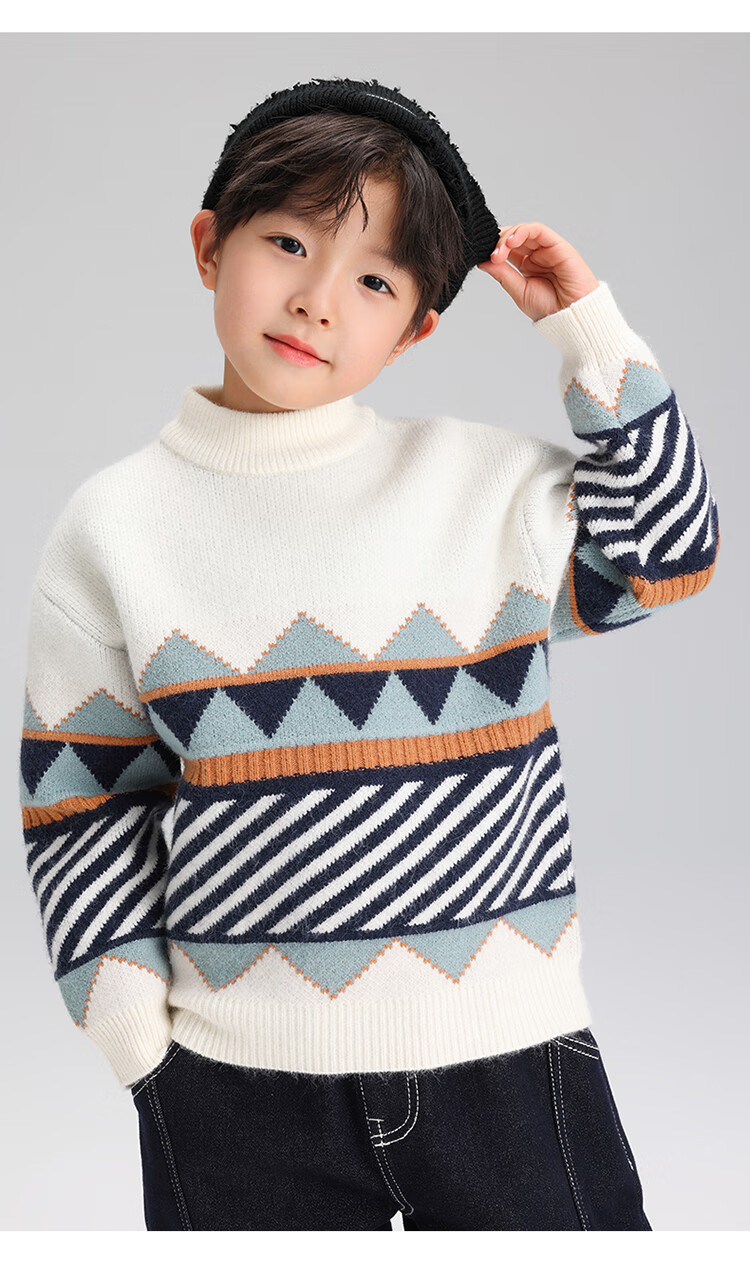 Zuoxi Boys' Sweater, Children's Thickened Autumn And Winter 2025 New Style, Boys' Knitted Sweater, Winter Pullover, Navy Blue, Size 160 19