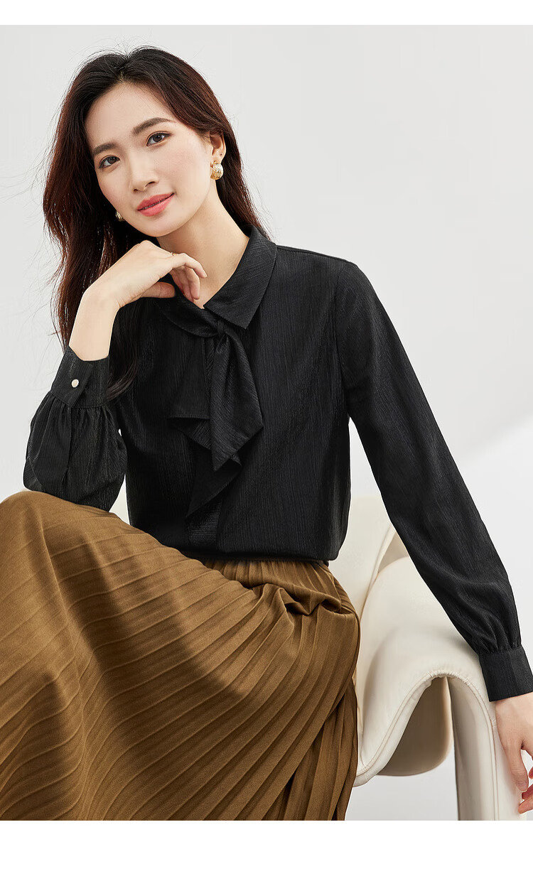 Sentubila Elegant Ribbon Blouse for Women, Spring Women's Wear, Light And Fashionable Long-Sleeve Chiffon Blouse, Versatile Commuter Top 21