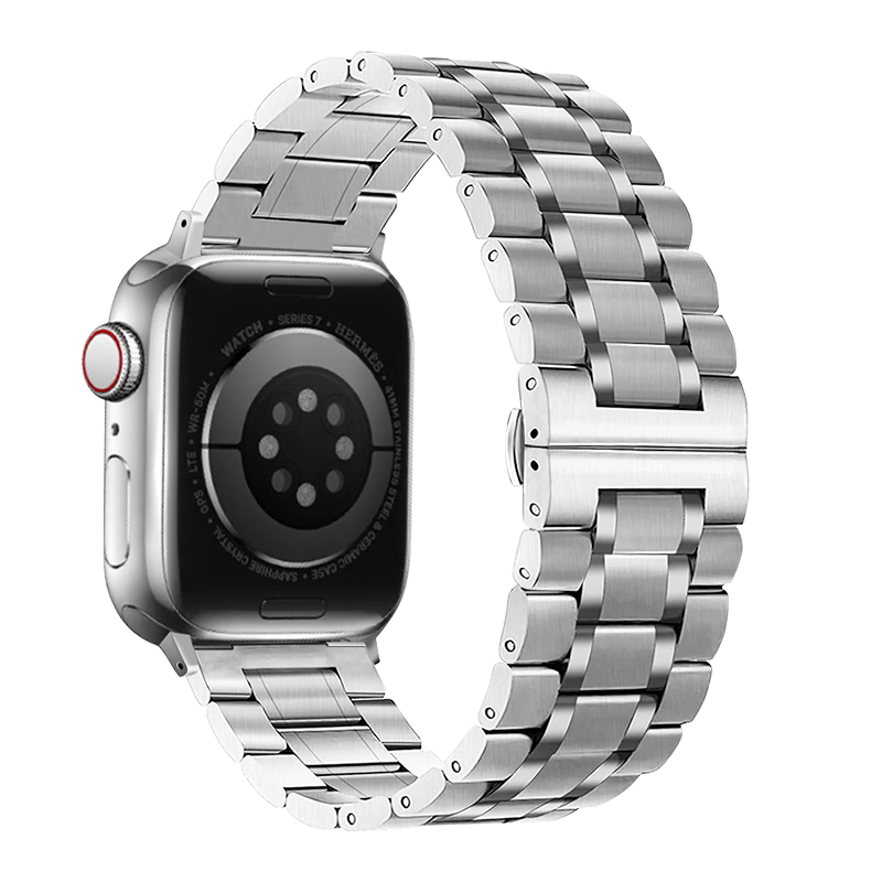 MSSM Compatible Apple Watch Band, Metal Stainless Steel IWatch Strap S12/11/ultra4/10/9/SE3 [Apple Five-Bead Master Craftsmen Steel Band], Secret Silver Color
