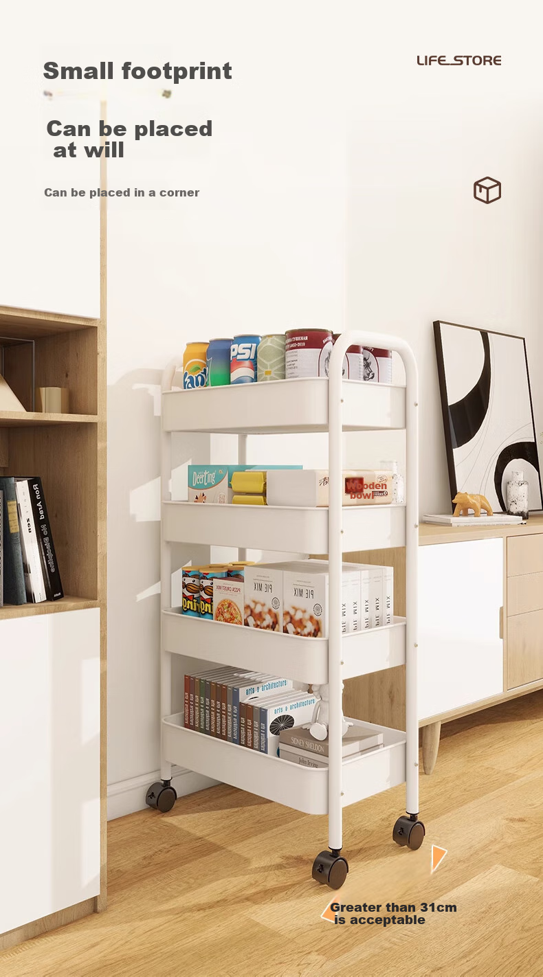 Quanpinwu Small Cart Storage Rack, Movable Floor-Standing Organizer, Household Snack Kitchen Multi-Layer Carbon Steel Wheeled Shelf, Sibai 7