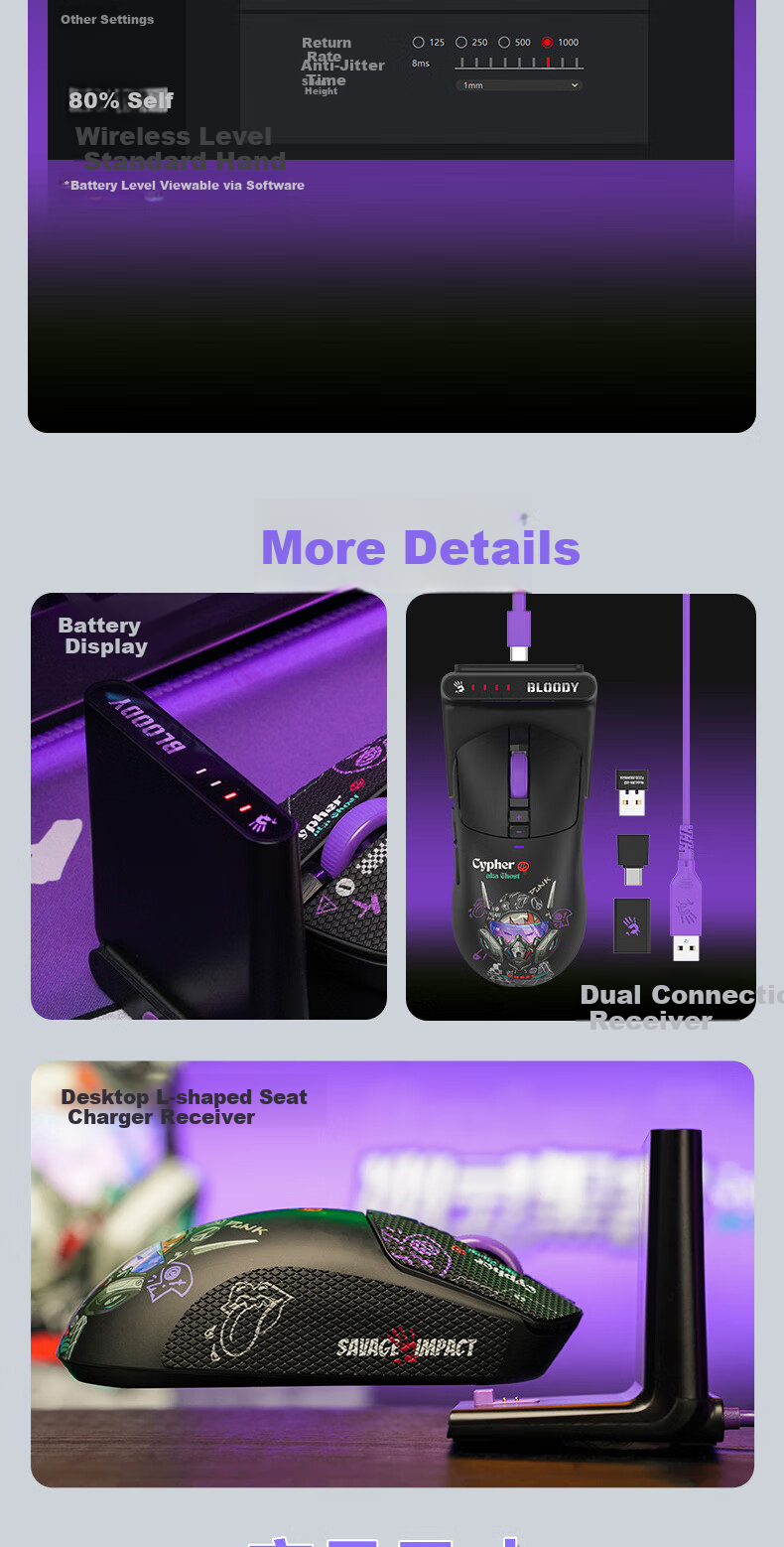 A4TECH Wild Tribe R72ProDuo Wireless USB Gaming Mouse, Blood Hand Phantom Delta PUBG CS Rechargeable Base, Lightweight 3395 E-Sports Phantom Hacker 14