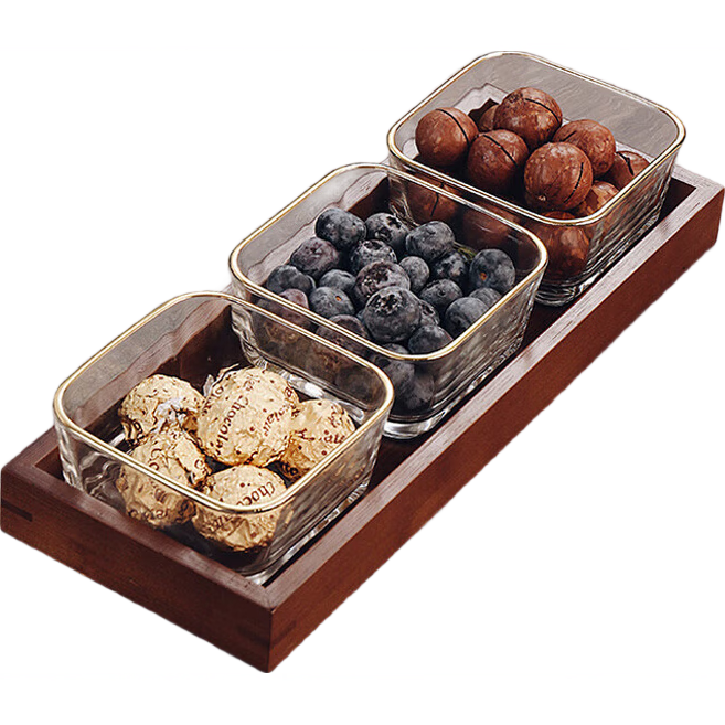CRISTALGLASS Fruit Plate for Living Room, Glass Tea Tray for Snacks, Dried Fruit, Candies, Small Bites, Dessert Storage Box with Compartments