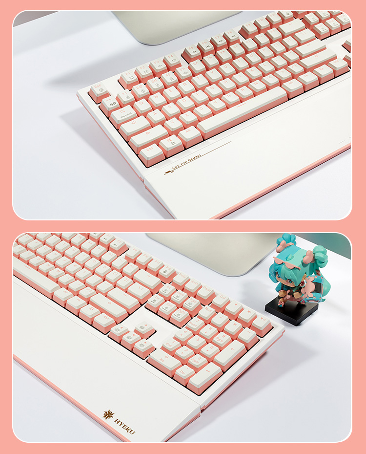 Hyeku X5Pro Wireless Bluetooth Wired Tri-Mode Keyboard with 108 Keys, PBT Keycaps, Peach Bubbles Water, Kaixia BOX Rose Red Switches 24
