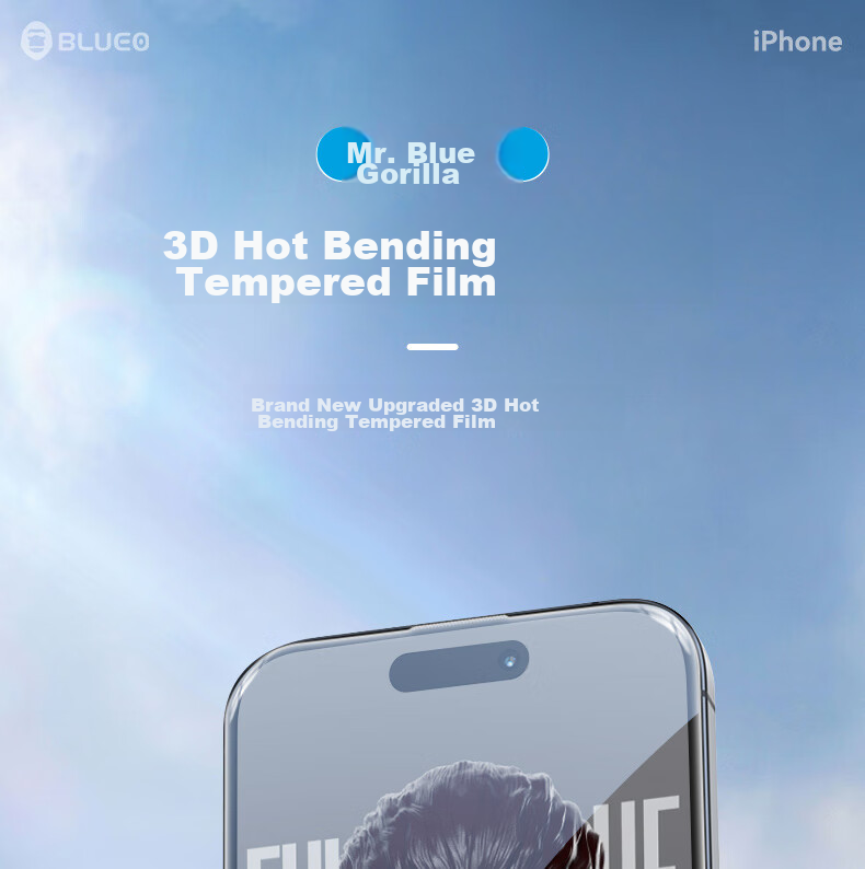 BLUEO Blue Gorilla Tempered Glass Screen Protector for Apple iPhone Air, Dust-Free Installation, Full Adhesive, HD Anti-Shock and Anti-Fingerprint Phone Protective Film 2
