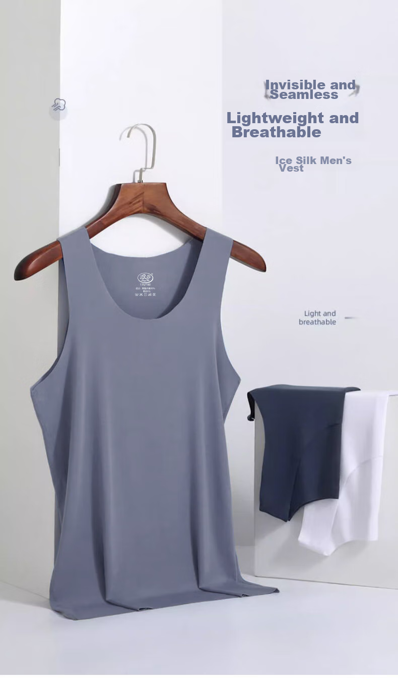 LangSha Men's Tank Top, Seamless Ice Silk Cool Feeling, 7A Antibacterial, Cuttable Inner Wear, Undershirt for Sports And Hiking 1